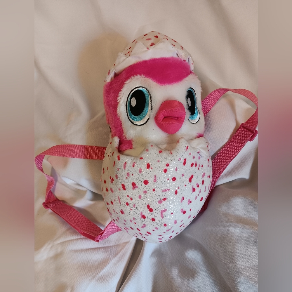 Pink and White Penguin Hatchimal Plush Backpack
